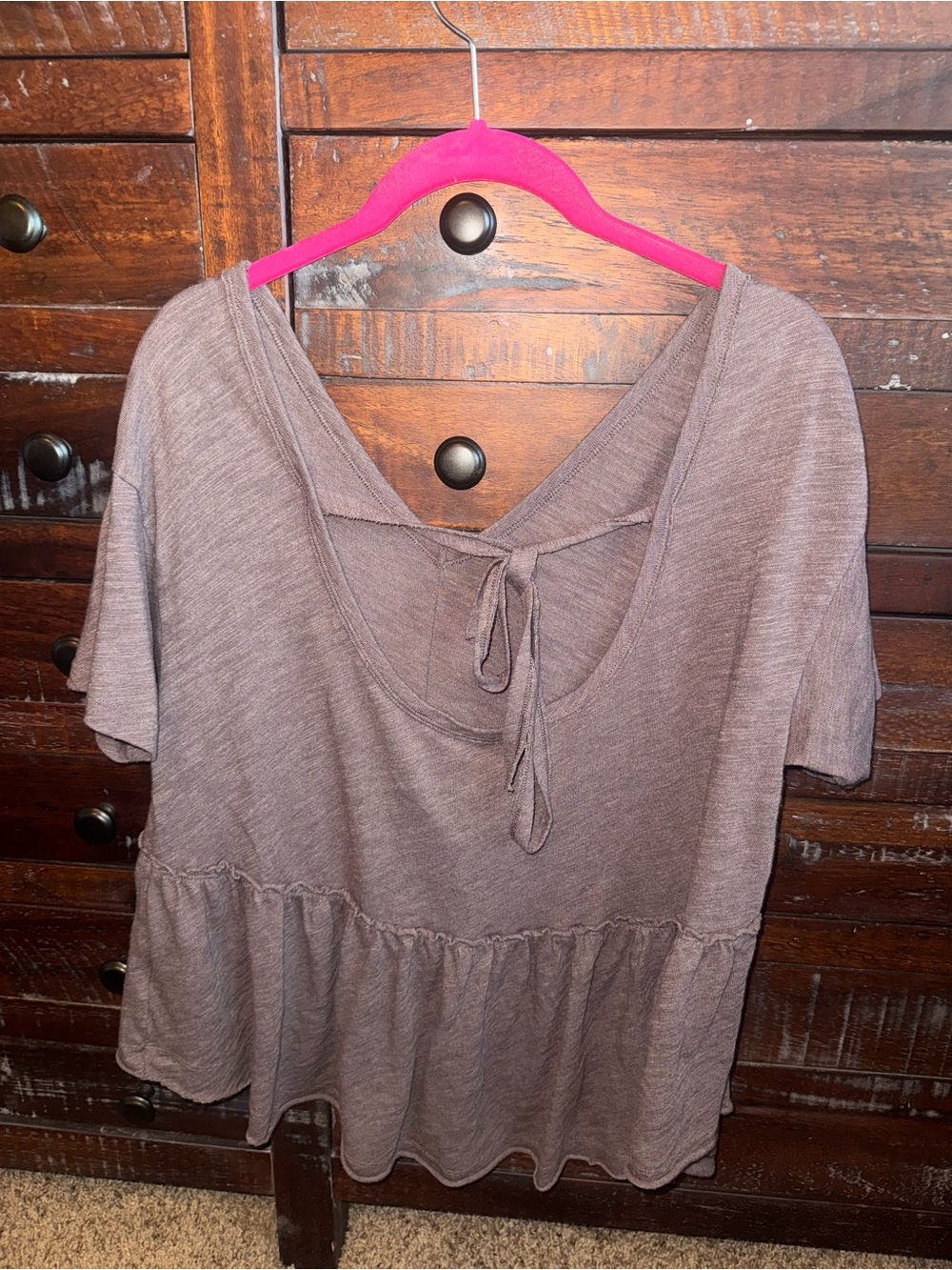 American Eagle Outfitters Brown V-Neck Peplum Tunic - Picture 2 of 3